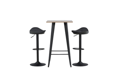 Tempe & Adesto Barbord 60 x 60 Valnød + Barstol 2-pak Sort