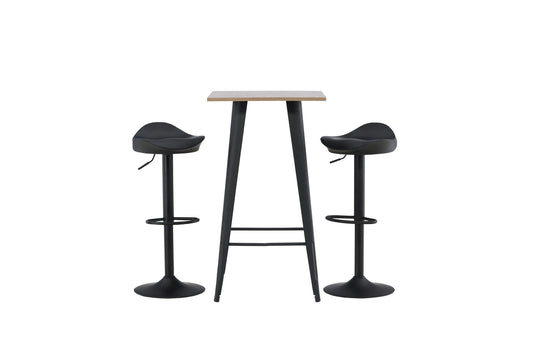 Tempe & Adesto Barbord 60 x 60 Valnød + Barstol 2-pak Sort