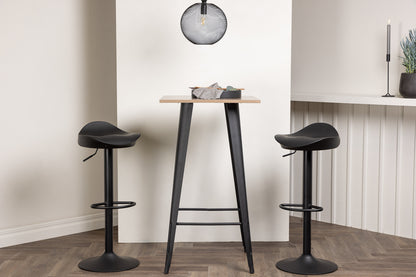 Tempe & Adesto Barbord 60 x 60 Valnød + Barstol 2-pak Sort