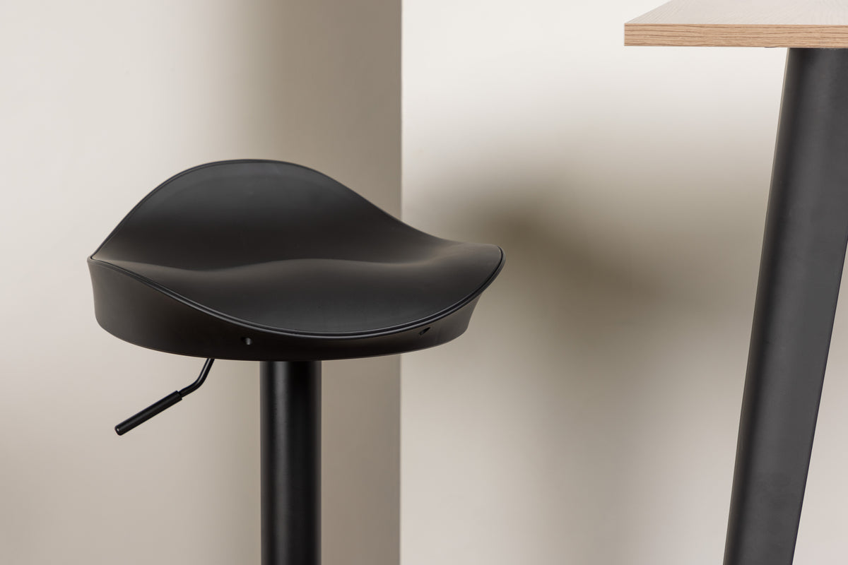 Tempe & Adesto Barbord 60 x 60 Valnød + Barstol 2-pak Sort