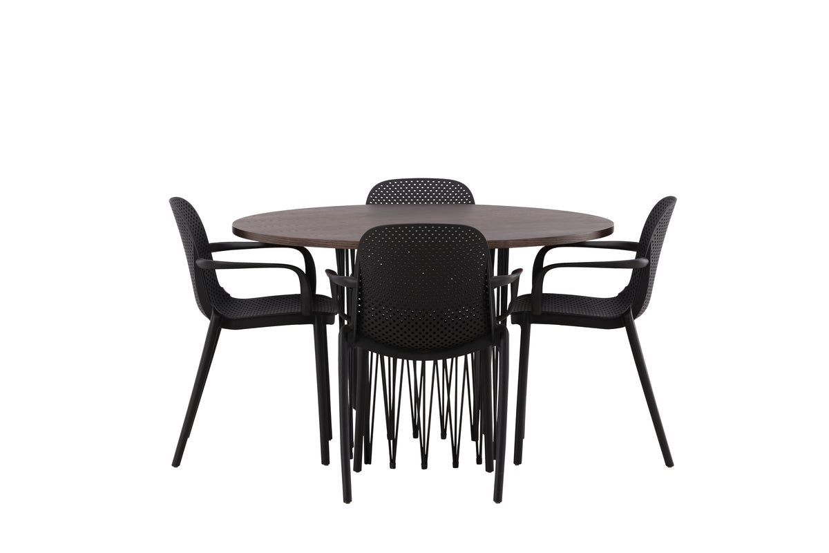 Baltimore & Stone Spisebordsstol 2-pak Sort + Rundt Spisebord ⌀120 Mocca
