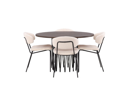 Chico & Stone Spisebordsstol 2-pak Hvid + Rundt Spisebord ⌀120 Mocca