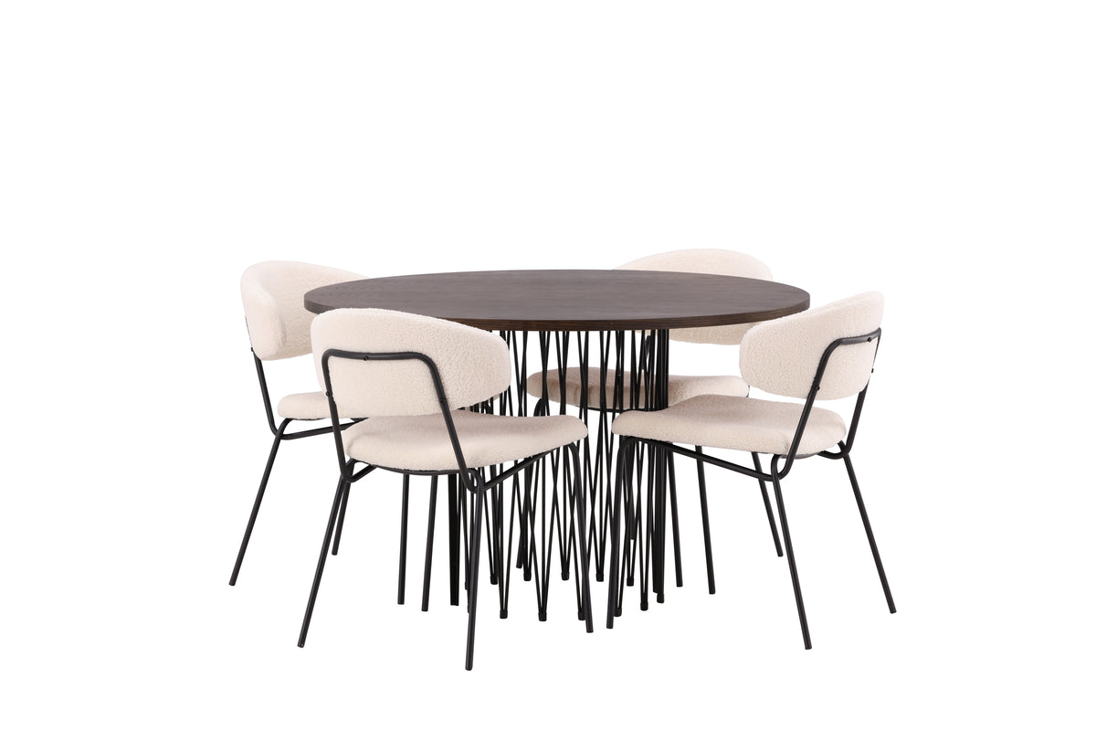 Chico & Stone Spisebordsstol 2-pak Hvid + Rundt Spisebord ⌀120 Mocca