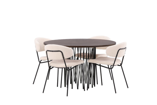 Chico & Stone Spisebordsstol 2-pak Hvid + Rundt Spisebord ⌀120 Mocca