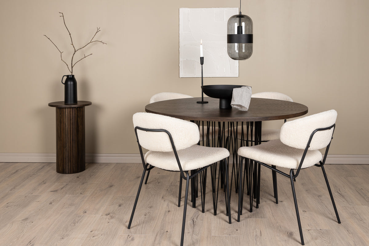 Chico & Stone Spisebordsstol 2-pak Hvid + Rundt Spisebord ⌀120 Mocca