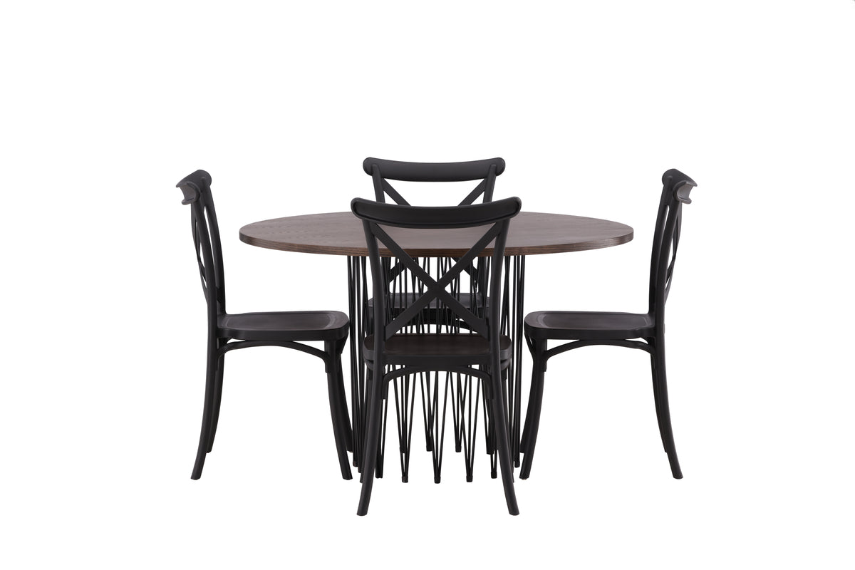 Crosett & Stone Spisebordsstol 2-pak Sort + Rundt Spisebord ⌀120 Mocca