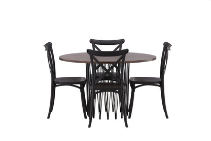 Crosett & Stone Spisebordsstol 2-pak Sort + Rundt Spisebord ⌀120 Mocca