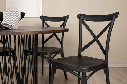 Crosett & Stone Spisebordsstol 2-pak Sort + Rundt Spisebord ⌀120 Mocca