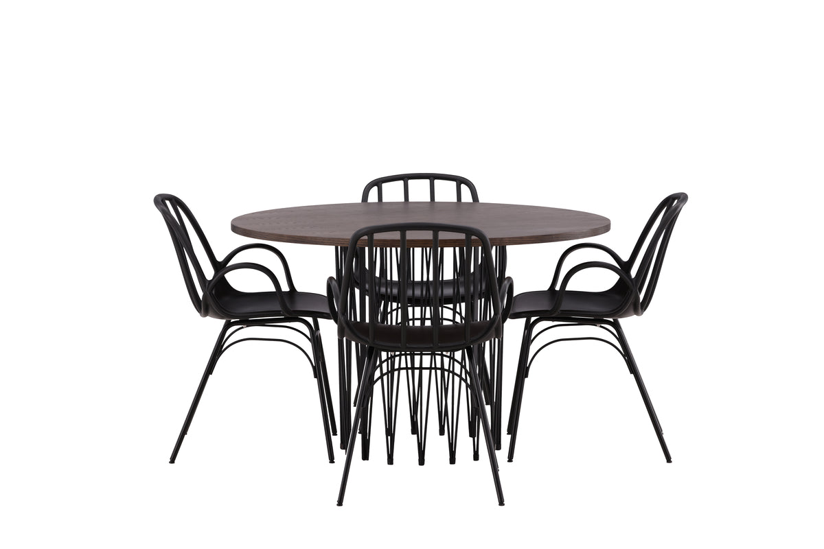 Dyrön & Stone Spisebordsstol 2-pak Sort + Rundt Spisebord ⌀120 Mocca
