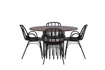 Dyrön & Stone Spisebordsstol 2-pak Sort + Rundt Spisebord ⌀120 Mocca