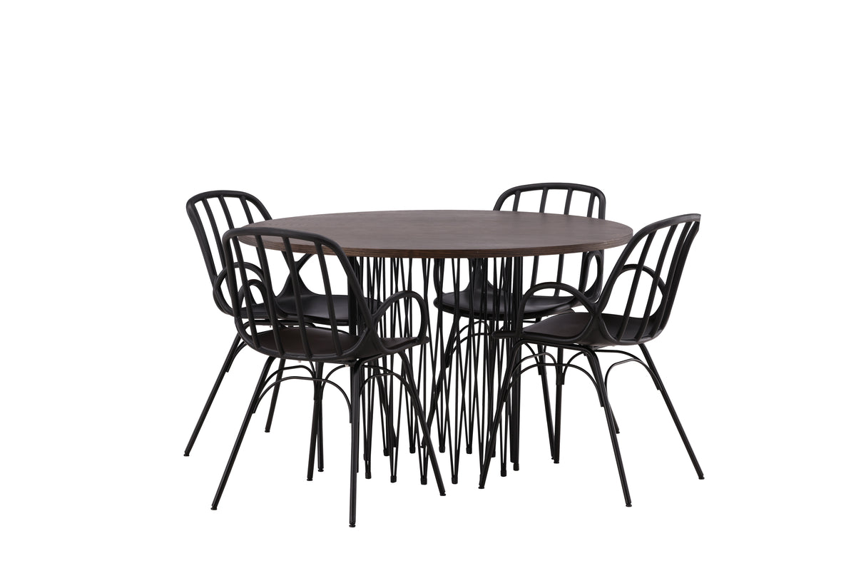 Dyrön & Stone Spisebordsstol 2-pak Sort + Rundt Spisebord ⌀120 Mocca