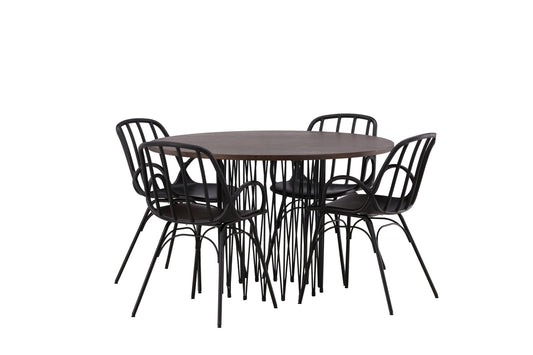 Dyrön & Stone Spisebordsstol 2-pak Sort + Rundt Spisebord ⌀120 Mocca