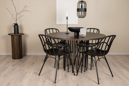 Dyrön & Stone Spisebordsstol 2-pak Sort + Rundt Spisebord ⌀120 Mocca