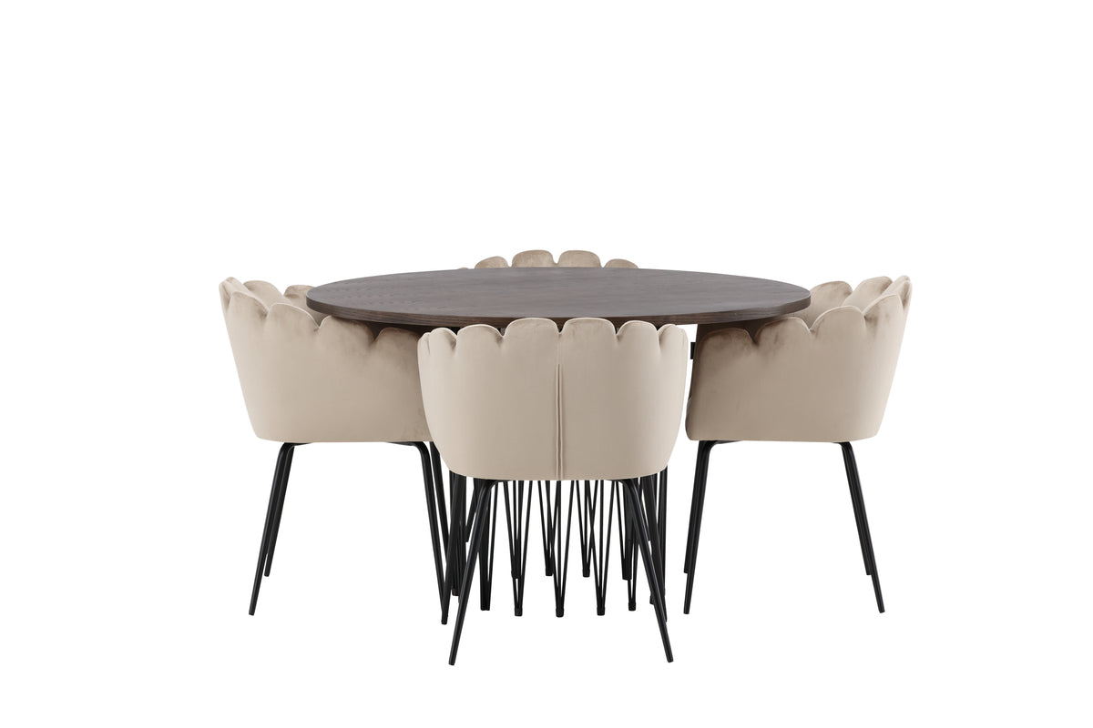 Limhamn & Stone Spisebordsstol Beige + Rundt Spisebord ⌀120 Mocca