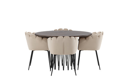 Limhamn & Stone Spisebordsstol Beige + Rundt Spisebord ⌀120 Mocca