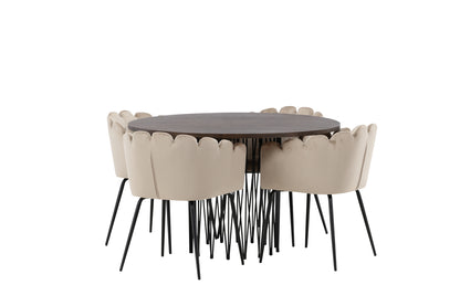 Limhamn & Stone Spisebordsstol Beige + Rundt Spisebord ⌀120 Mocca