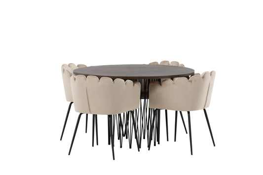 Limhamn & Stone Spisebordsstol Beige + Rundt Spisebord ⌀120 Mocca