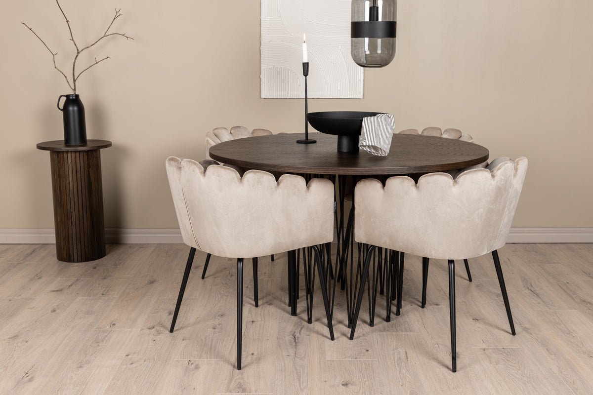 Limhamn & Stone Spisebordsstol Beige + Rundt Spisebord ⌀120 Mocca