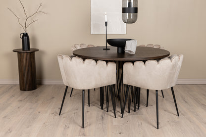 Limhamn & Stone Spisebordsstol Beige + Rundt Spisebord ⌀120 Mocca