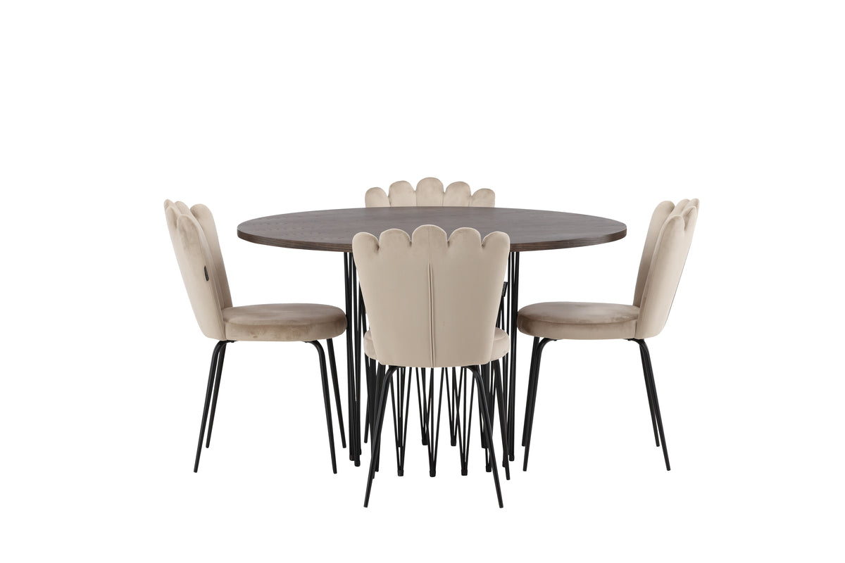 Limhamn & Stone Spisebordsstol 2-pak Beige + Rundt Spisebord ⌀120 Mocca