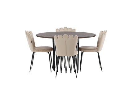 Limhamn & Stone Spisebordsstol 2-pak Beige + Rundt Spisebord ⌀120 Mocca