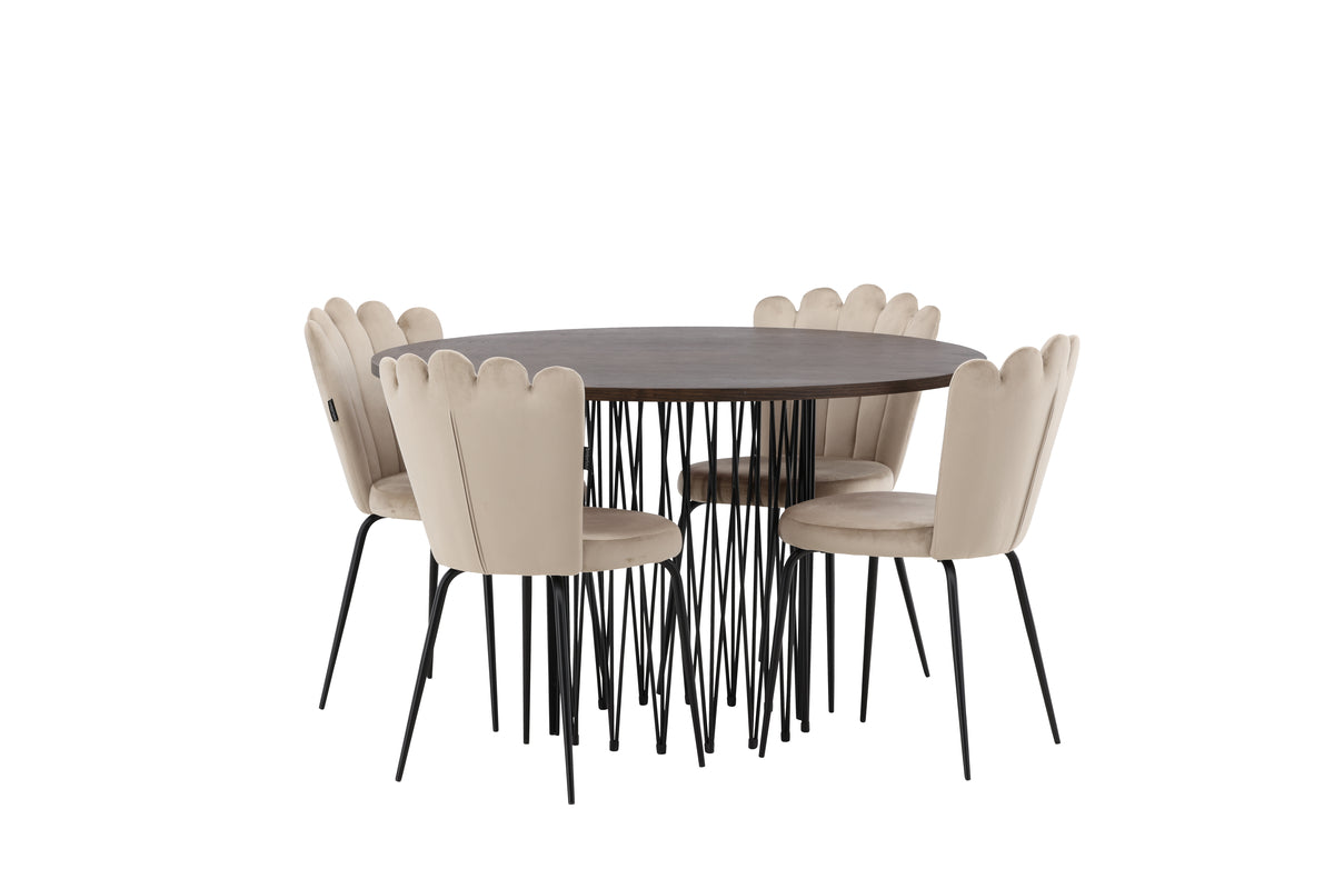 Limhamn & Stone Spisebordsstol 2-pak Beige + Rundt Spisebord ⌀120 Mocca