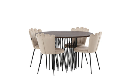 Limhamn & Stone Spisebordsstol 2-pak Beige + Rundt Spisebord ⌀120 Mocca