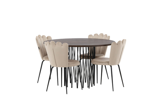 Limhamn & Stone Spisebordsstol 2-pak Beige + Rundt Spisebord ⌀120 Mocca