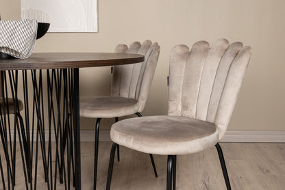 Limhamn & Stone Spisebordsstol 2-pak Beige + Rundt Spisebord ⌀120 Mocca