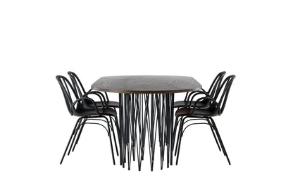 Dyrön & Stone Spisebordsstol 2-pak Sort + Oval Spisebord 220 x 100 Mocca