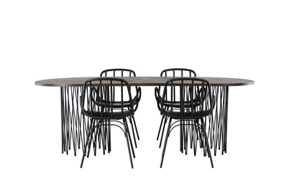 Dyrön & Stone Spisebordsstol 2-pak Sort + Oval Spisebord 220 x 100 Mocca
