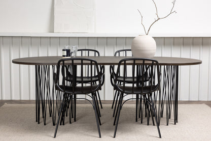 Dyrön & Stone Spisebordsstol 2-pak Sort + Oval Spisebord 220 x 100 Mocca