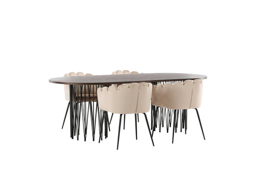 Limhamn & Stone Spisebordsstol Beige + Oval Spisebord 220 x 100 Mocca
