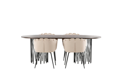 Limhamn & Stone Spisebordsstol Beige + Oval Spisebord 220 x 100 Mocca