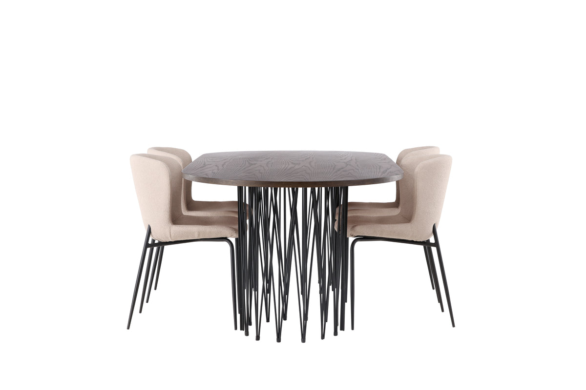 Modesto & Stone Spisebordsstol 2-pak Beige + Oval Spisebord 220 x 100 Mocca