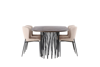 Modesto & Stone Spisebordsstol 2-pak Beige + Oval Spisebord 220 x 100 Mocca