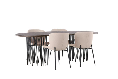 Modesto & Stone Spisebordsstol 2-pak Beige + Oval Spisebord 220 x 100 Mocca