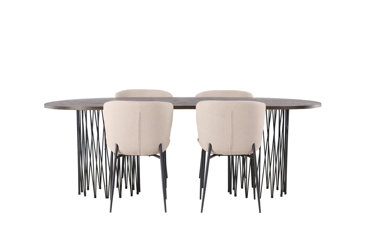 Modesto & Stone Spisebordsstol 2-pak Beige + Oval Spisebord 220 x 100 Mocca