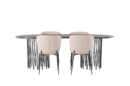 Modesto & Stone Spisebordsstol 2-pak Beige + Oval Spisebord 220 x 100 Mocca