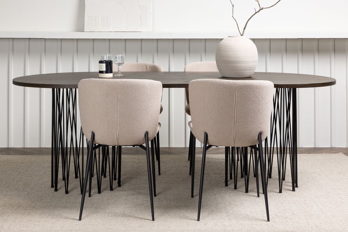 Modesto & Stone Spisebordsstol 2-pak Beige + Oval Spisebord 220 x 100 Mocca