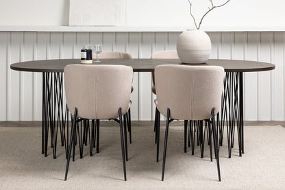 Modesto & Stone Spisebordsstol 2-pak Beige + Oval Spisebord 220 x 100 Mocca