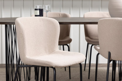 Modesto & Stone Spisebordsstol 2-pak Beige + Oval Spisebord 220 x 100 Mocca