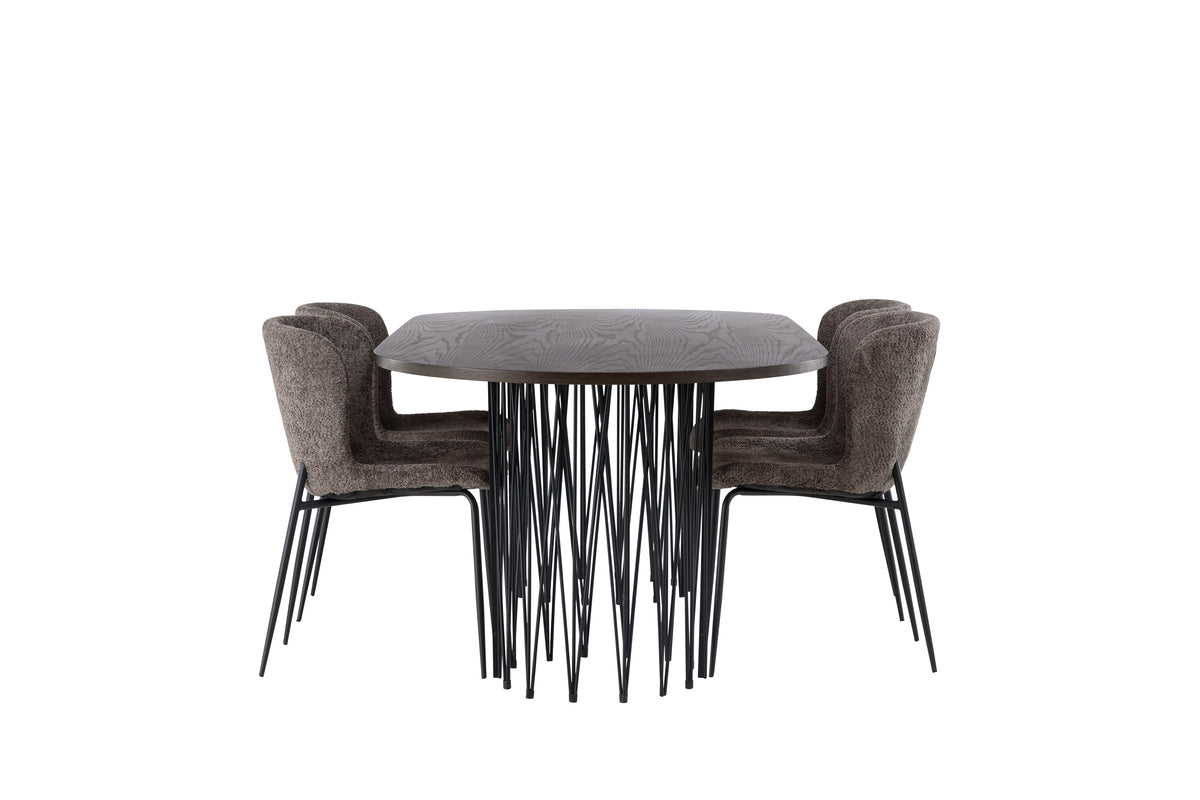 Modesto & Stone Spisebordsstol 2-pak Mørkegrå + Oval Spisebord 220 x 100 Mocca