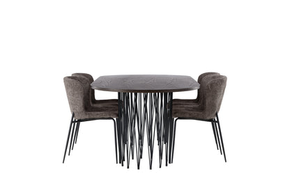 Modesto & Stone Spisebordsstol 2-pak Mørkegrå + Oval Spisebord 220 x 100 Mocca