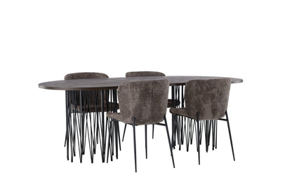 Modesto & Stone Spisebordsstol 2-pak Mørkegrå + Oval Spisebord 220 x 100 Mocca