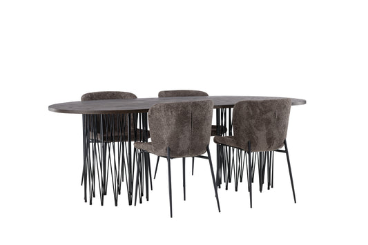 Modesto & Stone Spisebordsstol 2-pak Mørkegrå + Oval Spisebord 220 x 100 Mocca