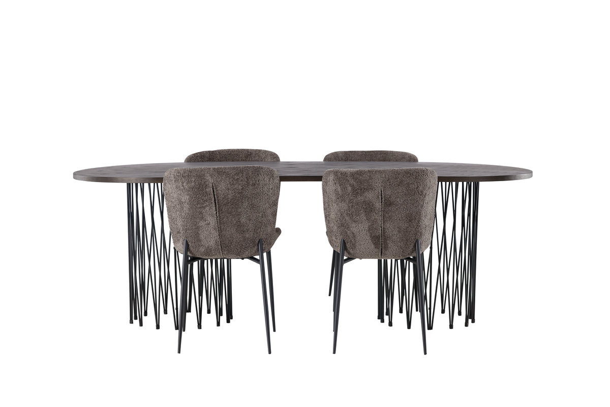Modesto & Stone Spisebordsstol 2-pak Mørkegrå + Oval Spisebord 220 x 100 Mocca