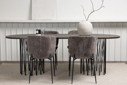 Modesto & Stone Spisebordsstol 2-pak Mørkegrå + Oval Spisebord 220 x 100 Mocca