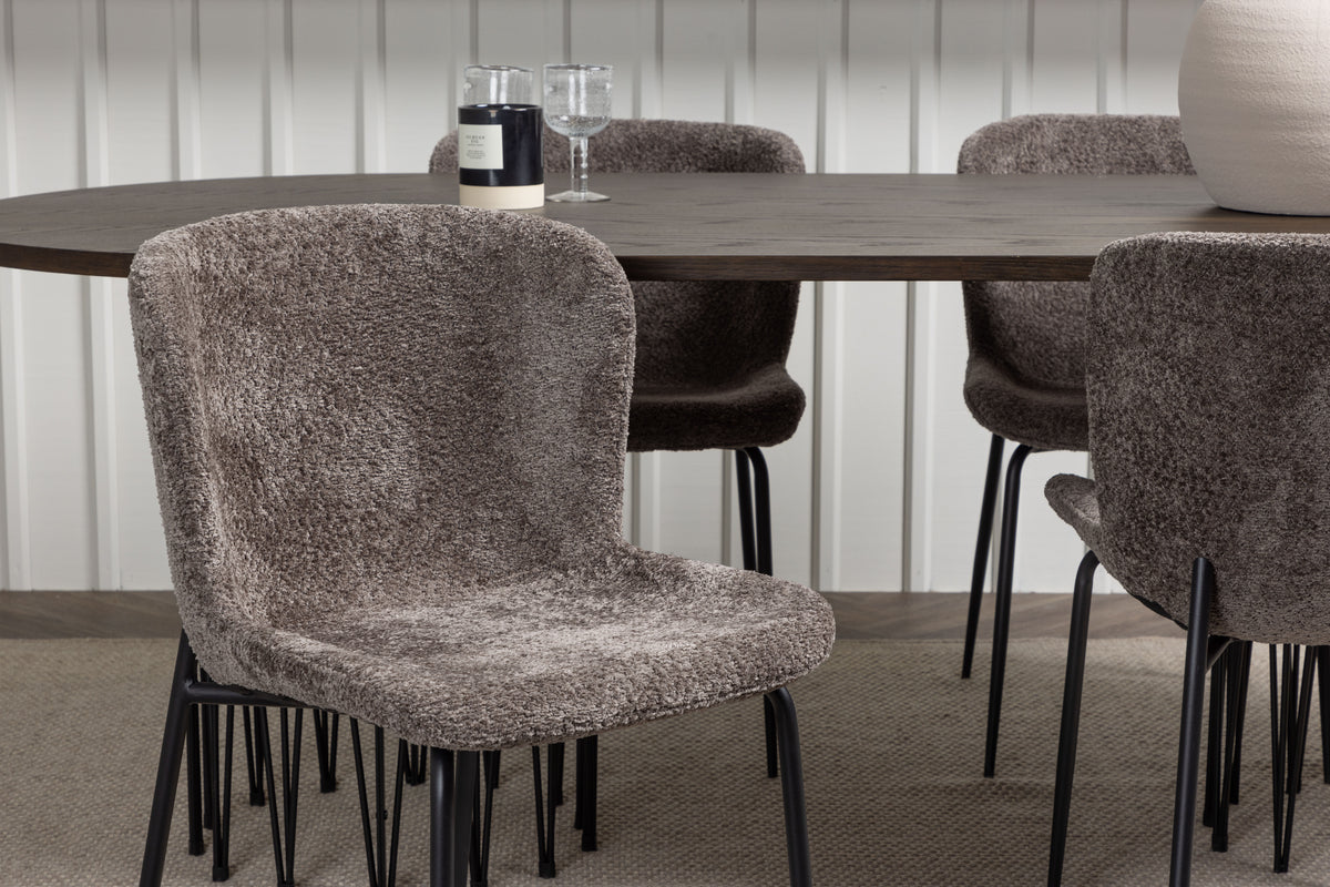 Modesto & Stone Spisebordsstol 2-pak Mørkegrå + Oval Spisebord 220 x 100 Mocca