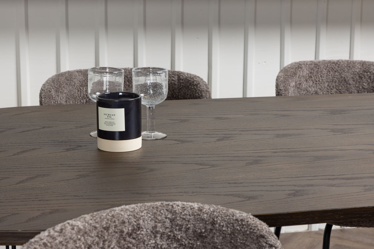 Modesto & Stone Spisebordsstol 2-pak Mørkegrå + Oval Spisebord 220 x 100 Mocca